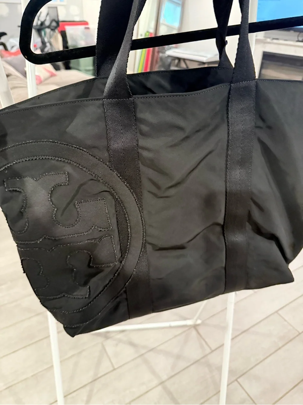 Tory Burch Black Logo Nylon Tote